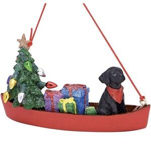Dog in Canoe Christmas Ornament Black Lab Lake Nautical Coastal Cape Shore NEW